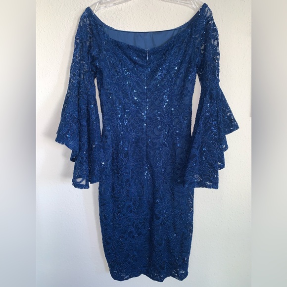 Off Shoulder Lace Sequined Sleeve Detail Dress - Picture 4 of 15